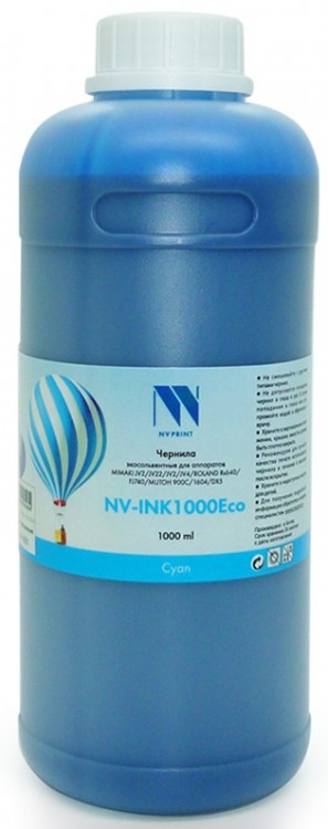 

Чернила NV-Print INK1000 Cyan Eco, 1 л, голубой, совместимые, экосольвентные для Epson, Mimaki, Mutoh, Roland, для устройств, оснащенных печатающими головами Epson DX4/ 5/ 7/ XP-600 (NV-INK1000CEco), INK1000 Cyan Eco