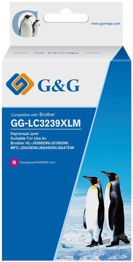 

Картридж струйный G&G GG-LC3239XLM (LC3239XLM), пурпурный, совместимый, 52мл, для Brother HL-J6000DW/J6100DW