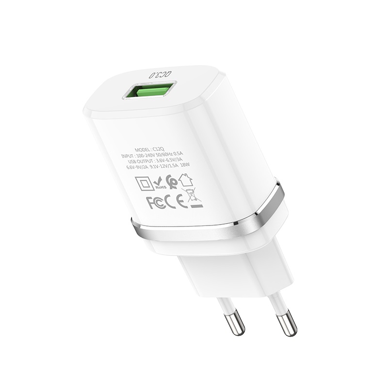 

Сетевое зарядное устройство Hoco C12Q 18W, USB, Quick Charge, 3A, белый (6931474716262), C12Q