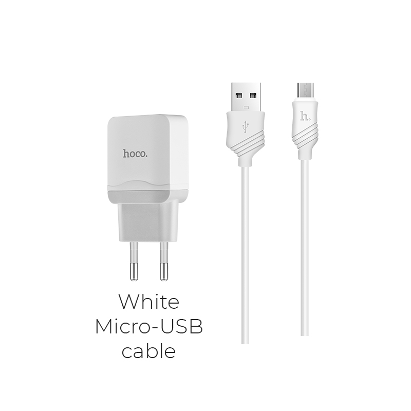 

Сетевое зарядное устройство Hoco C22A, 1USB, 2.4A, белый (6957531067474), кабель microUSB, C22A
