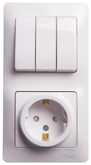 

Блок розетка+выключатель Schneider Electric GLOSSA GSL000178, выключателей: 3, розеток: 1, белый (GSL000178), GSL000178