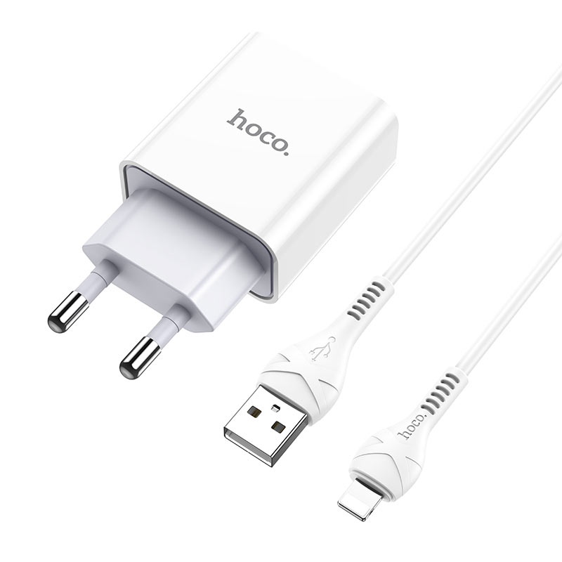 

Сетевое зарядное устройство Hoco C81A, 1USB, 2.1A, белый (6931474727947), кабель Lightning, C81A