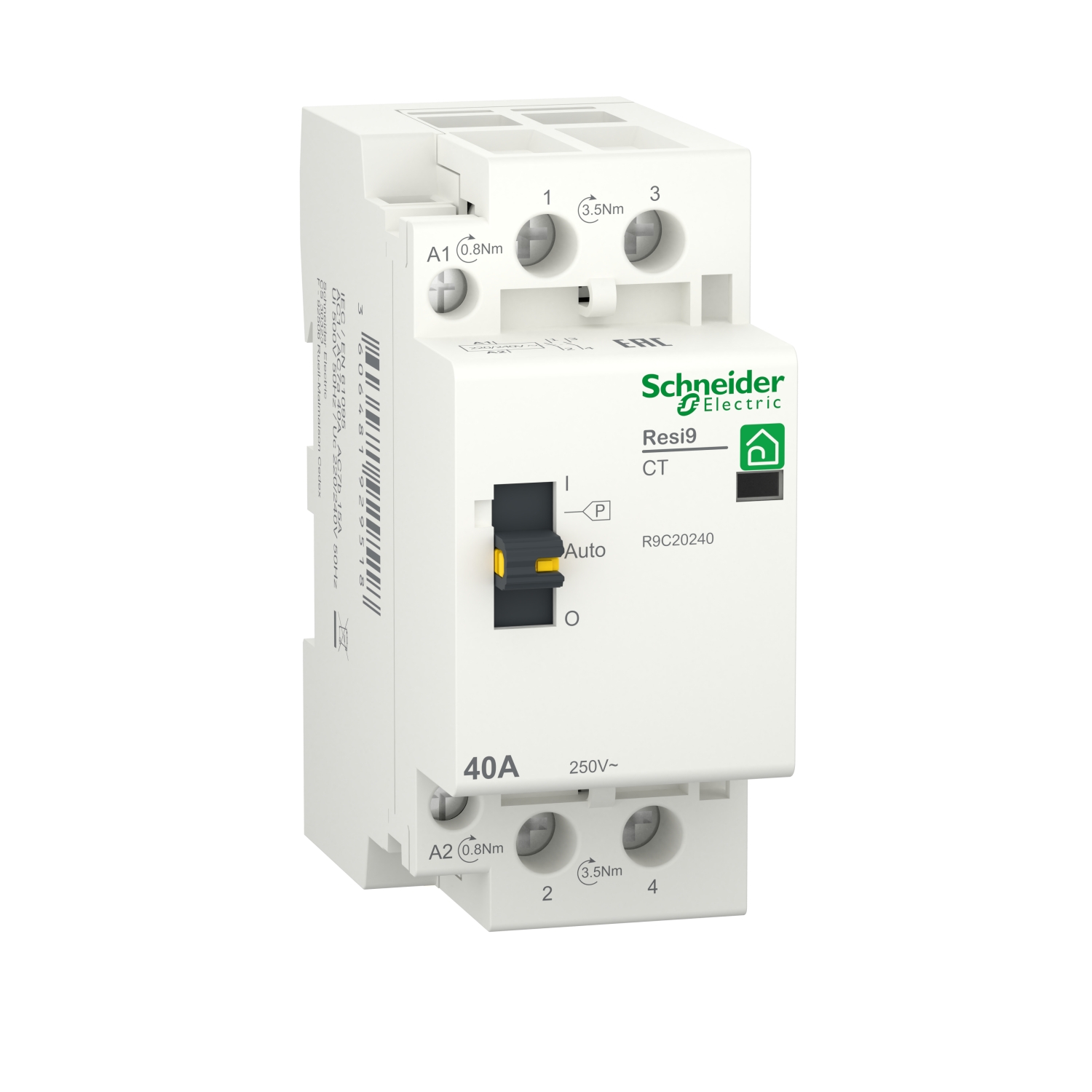 

Контактор модульный 1P+N 40A 230В/230В, AC, 2НО, IP20, SCHNEIDER ELECTRIC Resi9 (R9C20240), нет данных