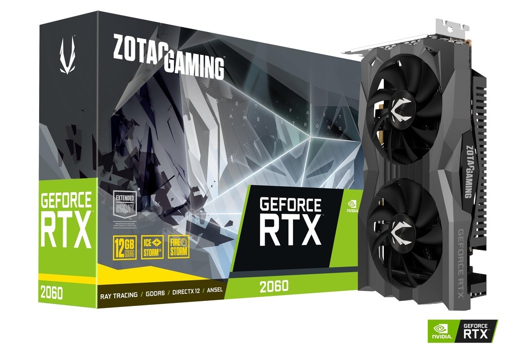 

Видеокарта ZOTAC NVIDIA GeForce RTX 2060 GAMING Twin Fan , 12Gb DDR6, 192bit, PCI-E, HDMI, 3DP, Retail (ZT-T20620F-10M LHR), GAMING Twin Fan