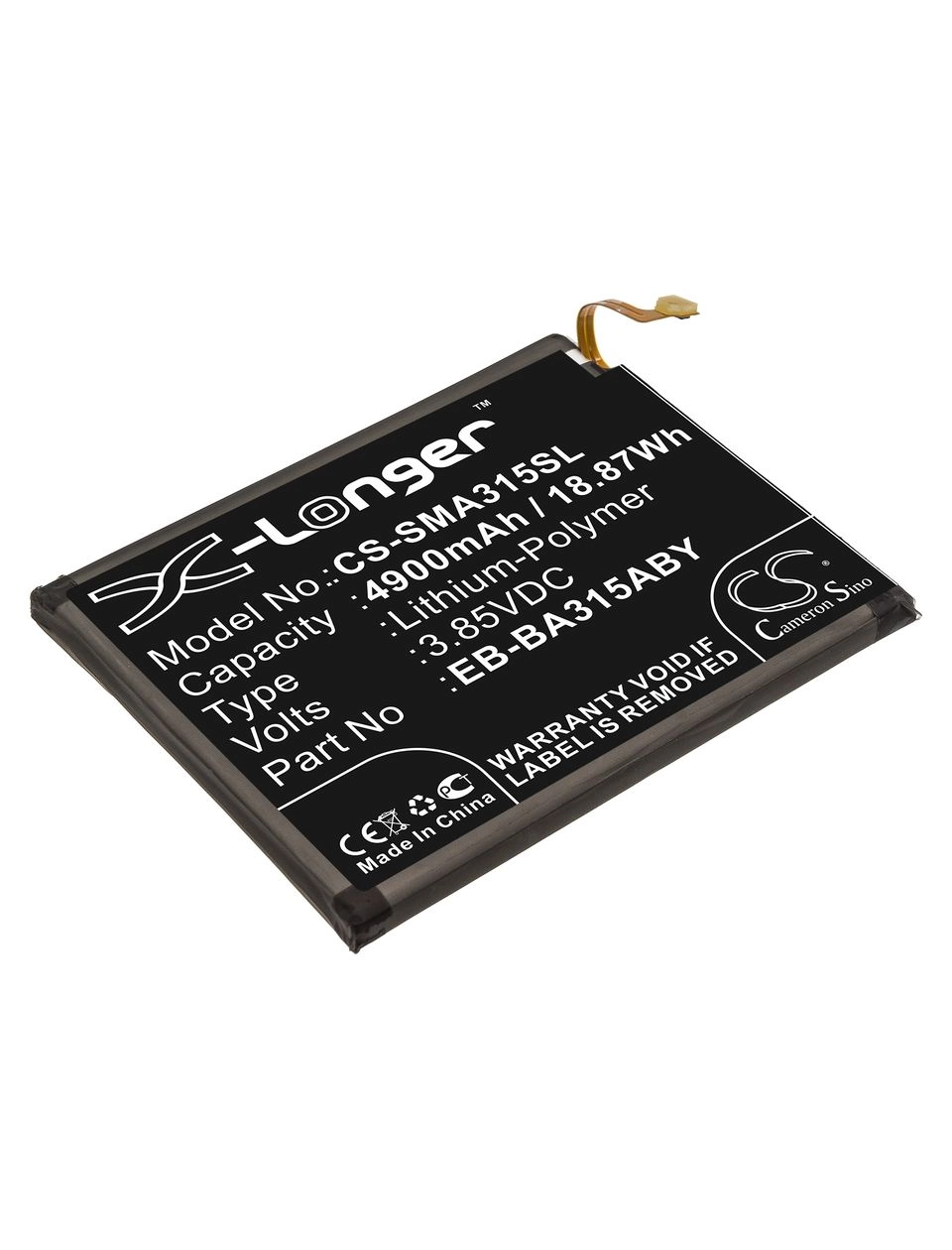 

Аккумулятор CameronSino CS-SMA315SL/ EB-BA315ABY для Samsung Galaxy A31, SM-A315, SM-A315F/DS, SM-A310N0, SM-A310, Li-Pol, 4900mAh, 3,85V, CS-SMA315SL