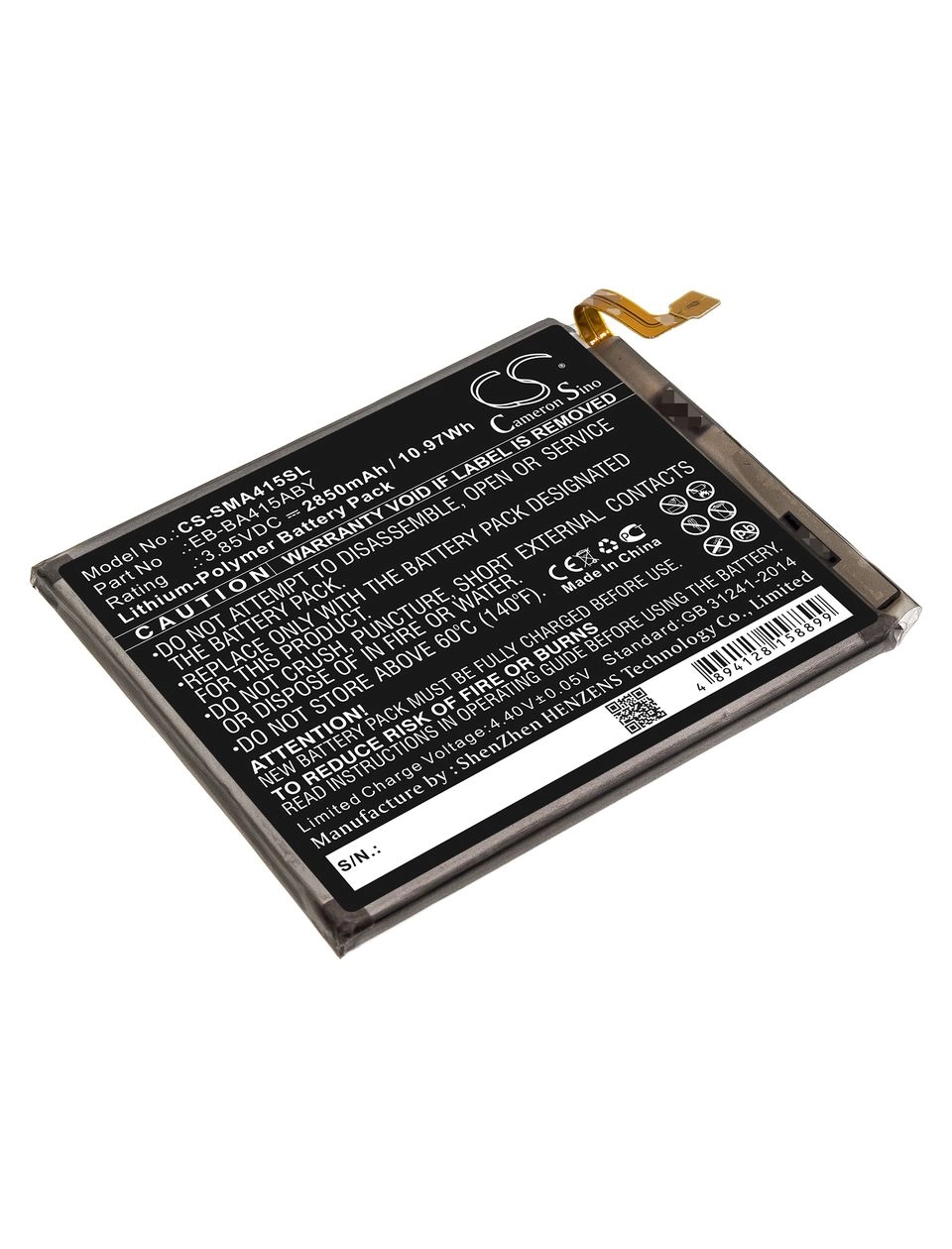 

Аккумулятор CameronSino CS-SMA415SL/ EB-BA415ABY, GH82-22861A для Samsung Galaxy A41 2020, SCV48, SC-41A, SM-A415, SM-A415D, SM-A415J, SM-A415F/DS, SM-A415F/DSN, Li-Pol, 3400mAh, 3,85V, CS-SMA415SL