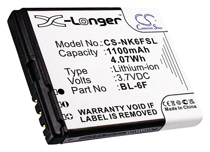 

Аккумулятор CameronSino CS-NK6FSL/ BL-6F, CS-NK6FSL для Nokia N78, N79, N95, Li-Ion, 1200mAh, 3.7V, CS-NK6FSL