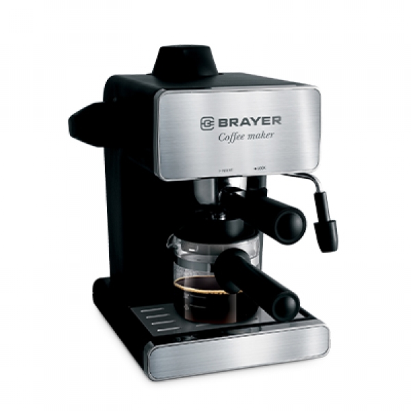 

Кофеварка рожковая BRAYER BR1103, молотый / зерновой, 250мл, ручной капучинатор, серебристый/черный, 950Вт, BR1103
