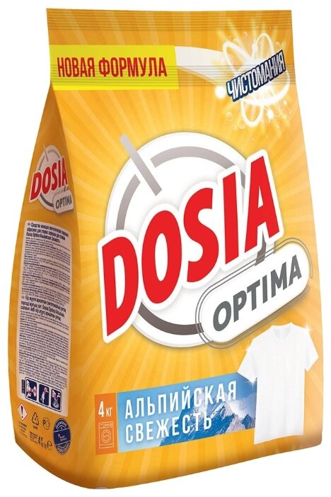 

Стиральный порошок Dosia Optima Альпийская свежесть, для белых и светлых тканей, для машинной стирки, для ручной стирки, для синтетических тканей, для хлопковых тканей, для цветных тканей, 4кг, Optima