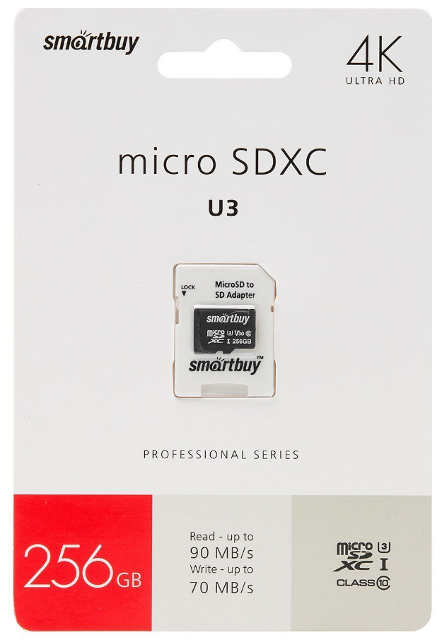 

Карта памяти 256Gb miniSD Smart Buy Class 10 UHS-I U3 (0), 0