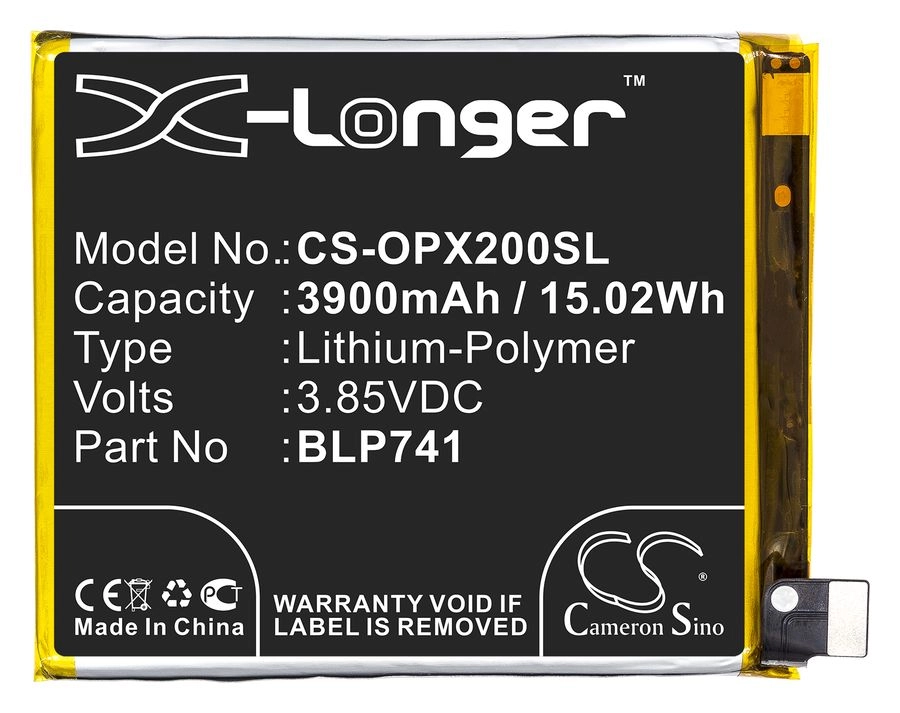 

Аккумулятор CameronSino CS-OPX200SL/BLP741 для OPPO Realme X2, Li-Pol, 3900mAh, 3,85V, CS-OPX200SL
