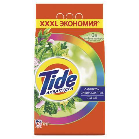 

Стиральный порошок Tide Аквапудра Color универсальный, Сибирские травы, 6кг (8001841509587), Color