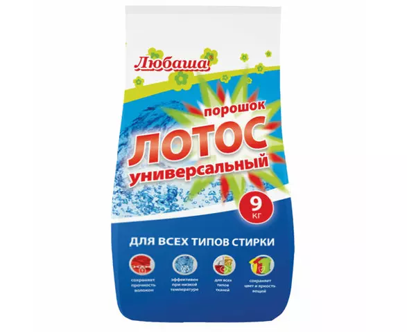 

Стиральный порошок ЛЮБАША ЛОТОС, для всех типов белья, 9кг, универсальный, ЛОТОС