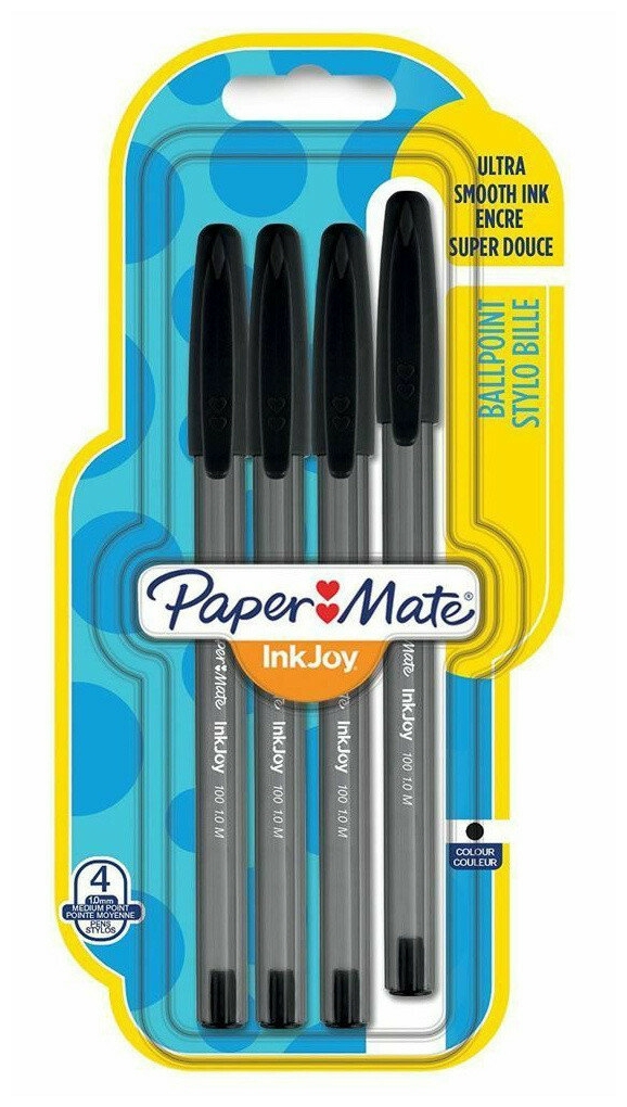 

Набор ручек Paper Mate INKJOY 100, черный, 4шт., пластик, колпачок, блистер (1956714), INKJOY 100