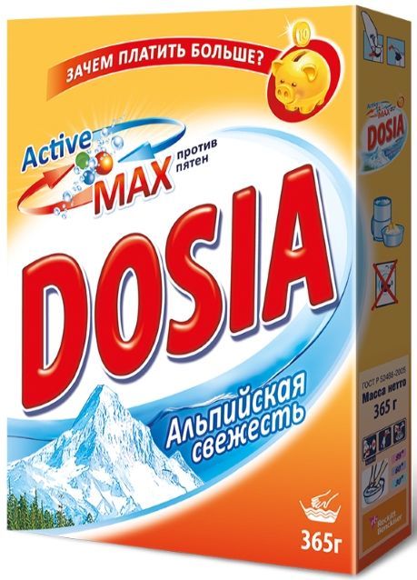 

Стиральный порошок Dosia Альпийская свежесть , для всех типов белья, 365г, для ручной стирки, Альпийская Свежесть