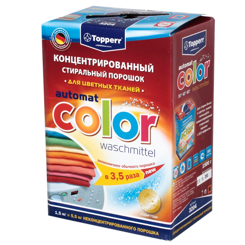 

Стиральный порошок TOPPERR Color , для цветного белья, 1.5кг, автомат (3204), Color