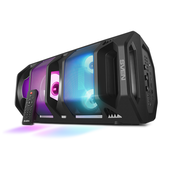 

Портативная акустика SVEN PS-670, 65 Вт, FM, AUX, USB, microSD, Bluetooth, подсветка, черный (SV-020170), PS-670
