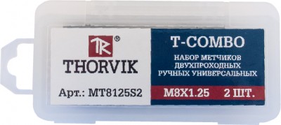 

Набор метчиков Thorvik T-COMBO MT407S2, предметов в наборе: 2 шт., двухпроходных ручных универсальных М4х0.7, пенал (52812), MT407S2
