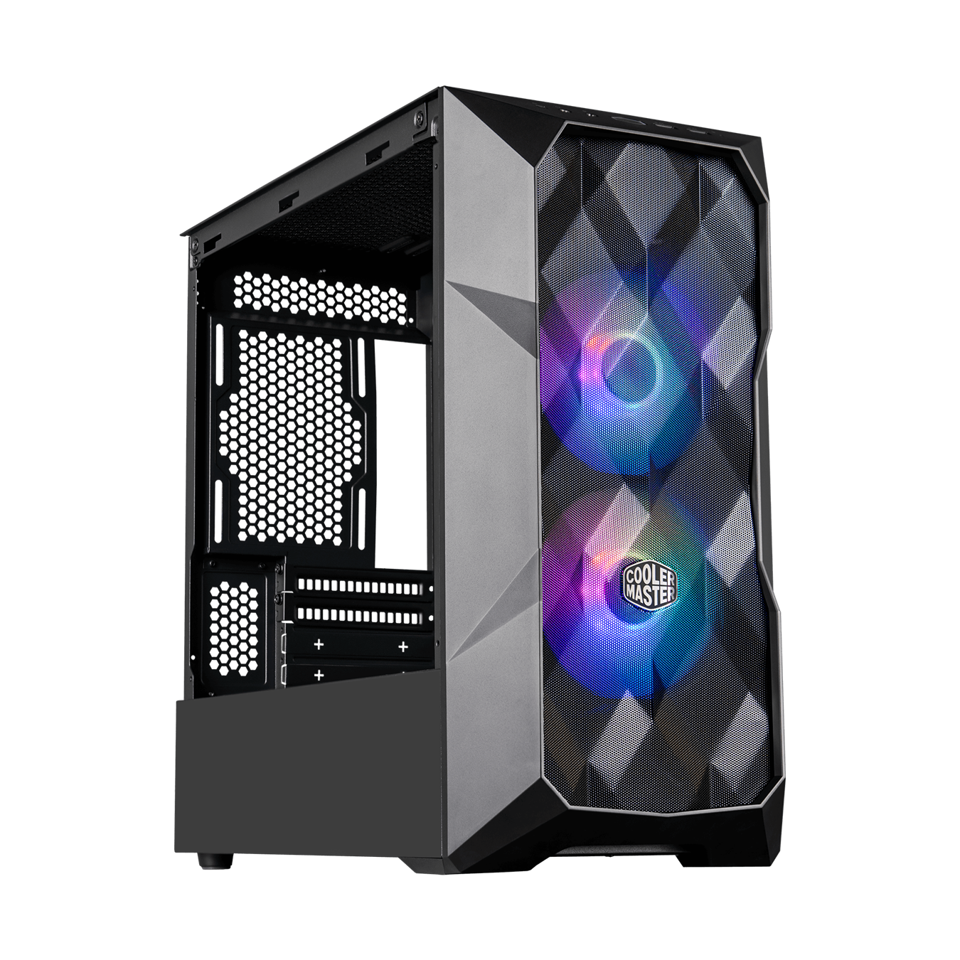 

Корпус COOLERMASTER TD300 Mesh, mATX, Mini-Tower, 2xUSB 3.2, RGB подсветка, черный, без БП (TD300-KGNN-S00), TD300 Mesh