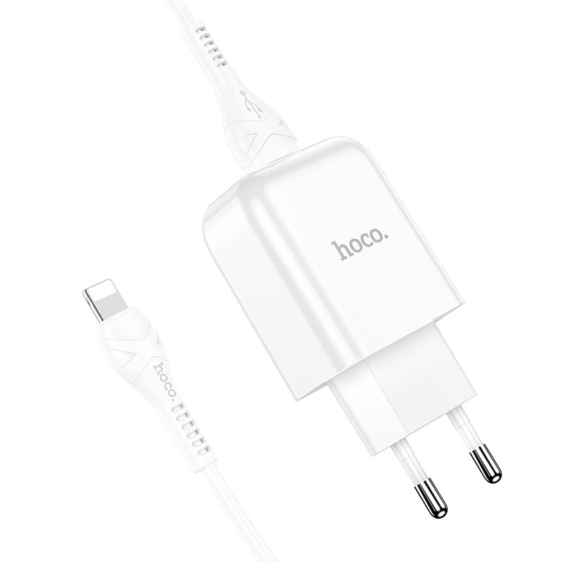 

Сетевое зарядное устройство Hoco N2 Vigour, 1USB, 2A, белый (6931474728838), кабель Lightning, N2 Vigour