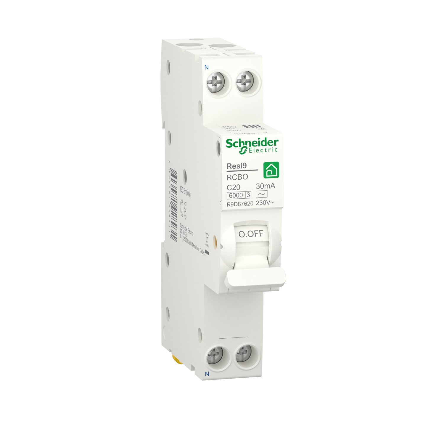 

Выключатель автоматический дифференциального тока Schneider Electric Resi9 АВДТ, 1P+N, C, 20A, AC/30мА, электромеханический (R9D87620), АВДТ