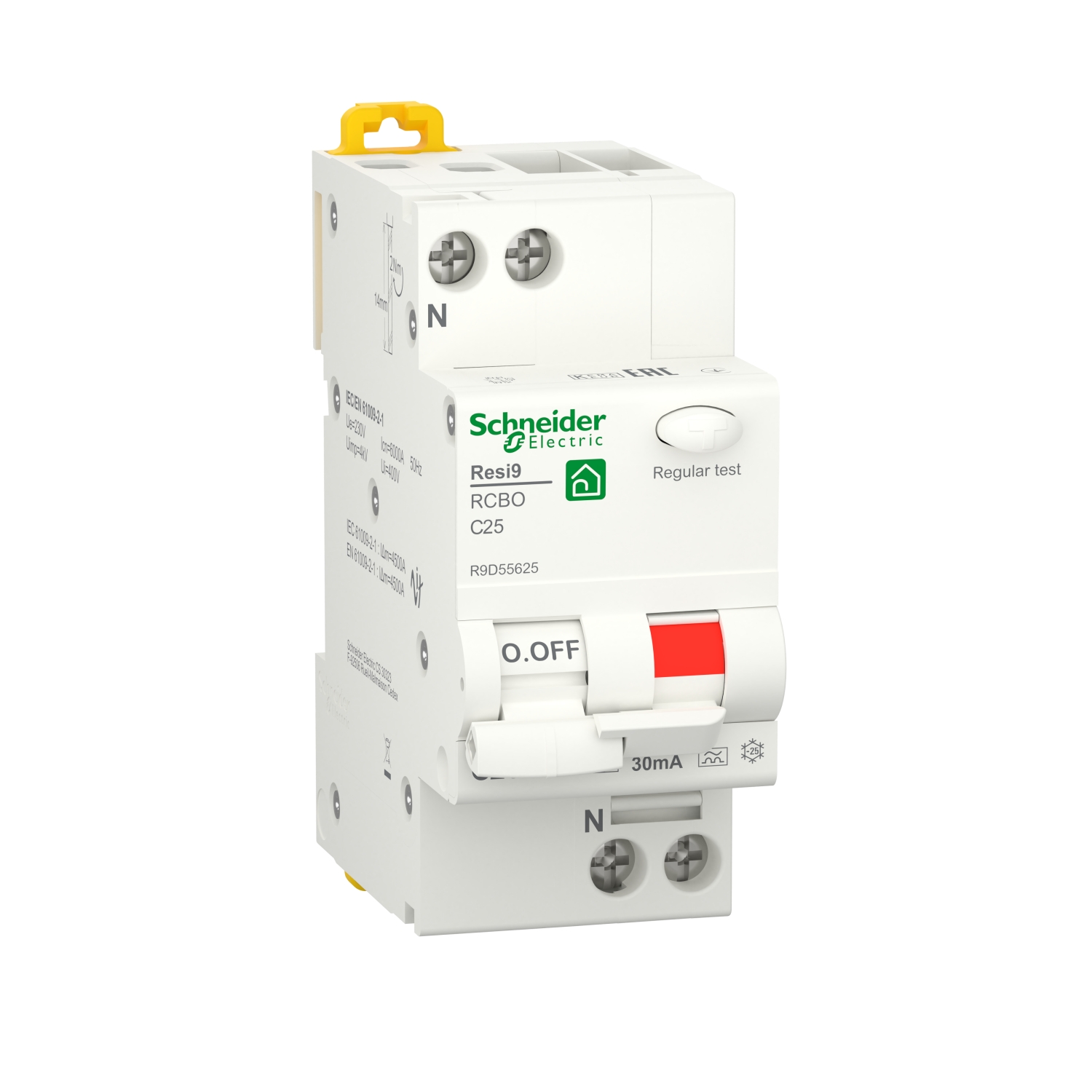 

Выключатель автоматический дифференциального тока Schneider Electric Resi9 АВДТ, 1P+N, C, 25A, A/30мА, электромеханический (R9D55625), АВДТ