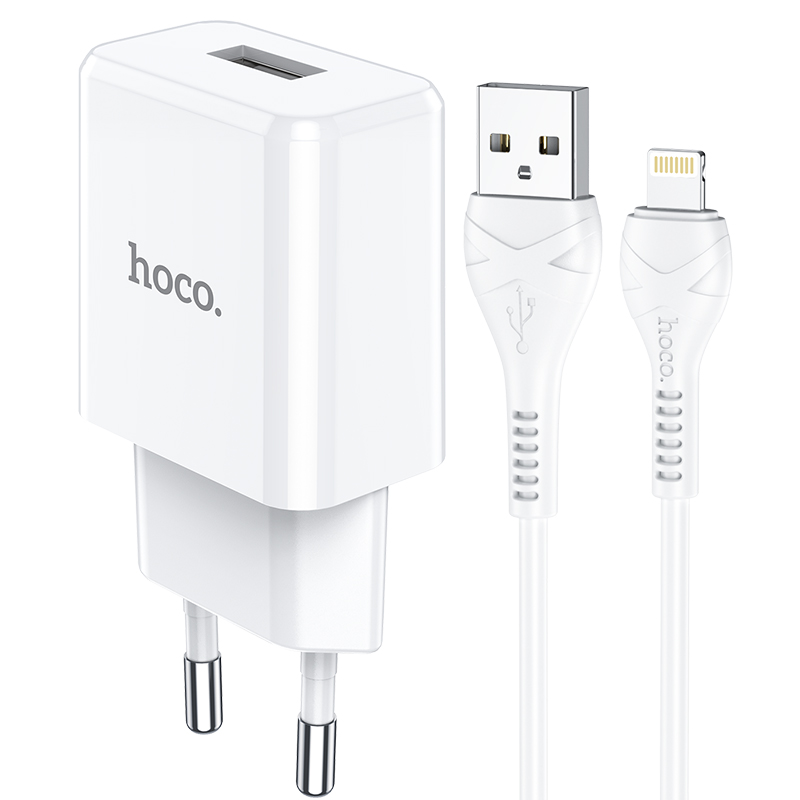 

Сетевое зарядное устройство Hoco N9 Especial, 1USB, 2.1A, белый (6931474742056), кабель Lightning, N9 Especial