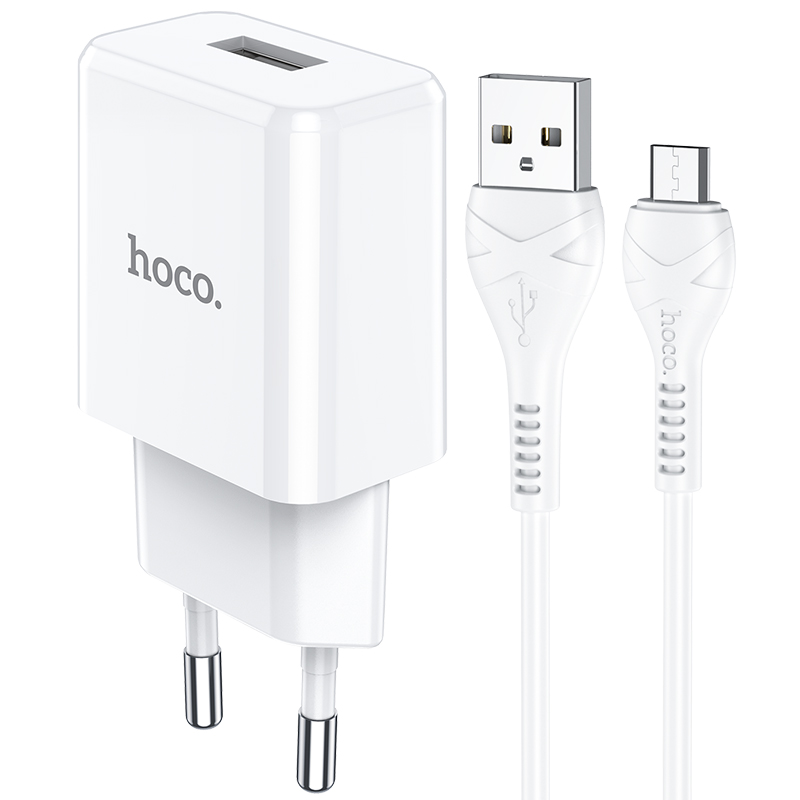 Сетевое зарядное устройство Hoco N9 Especial, 1USB, 2.1A, белый (6931474742063), кабель microUSB - фото 1