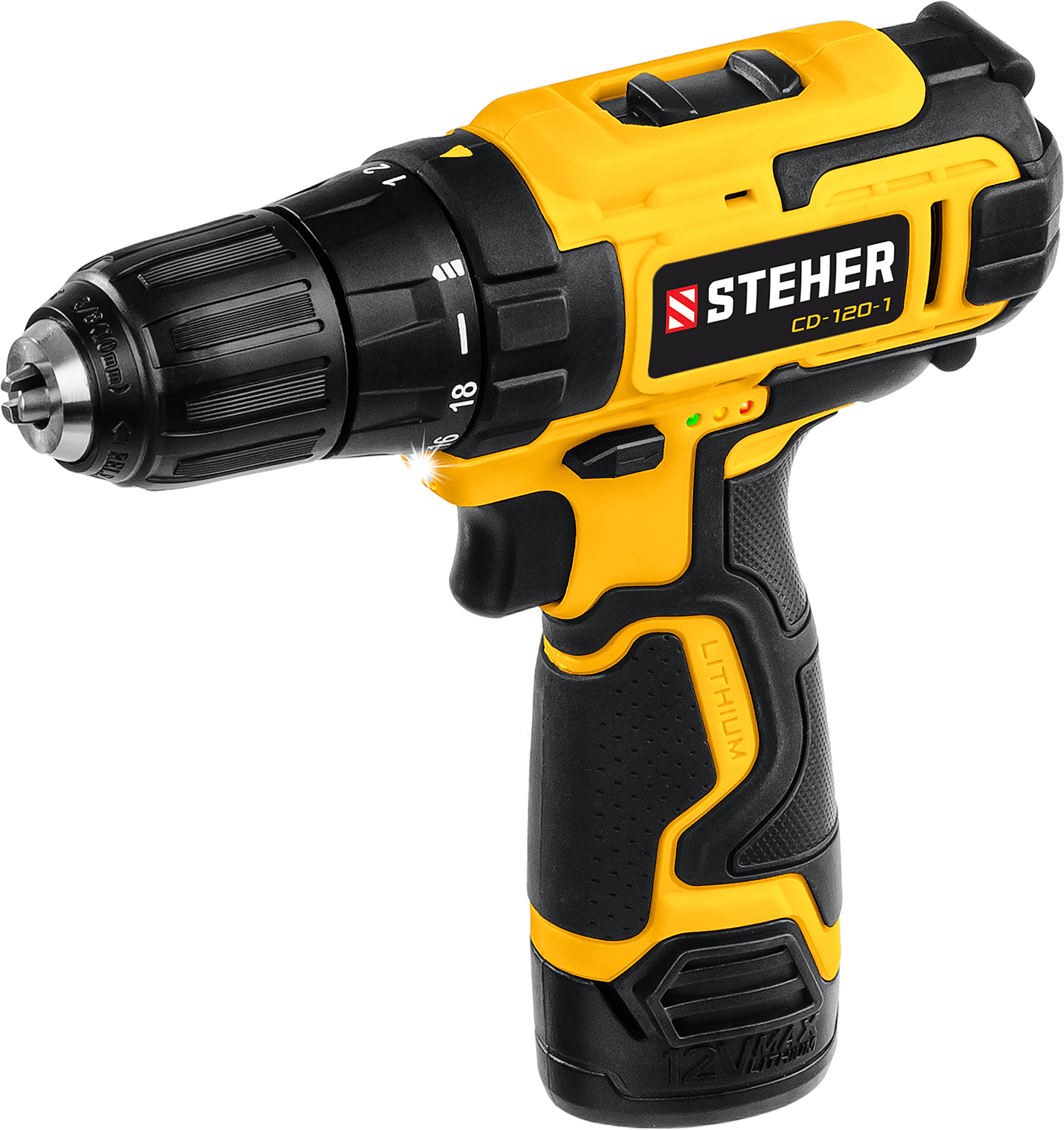 

Дрель-шуруповерт STEHER CD-120-1, аккумуляторный, 30 нм, 1350 об/мин, 12V, 2 А·ч, Li-Ion, быстрозажимной патрон, кейс, 1 кг, CD-120-1