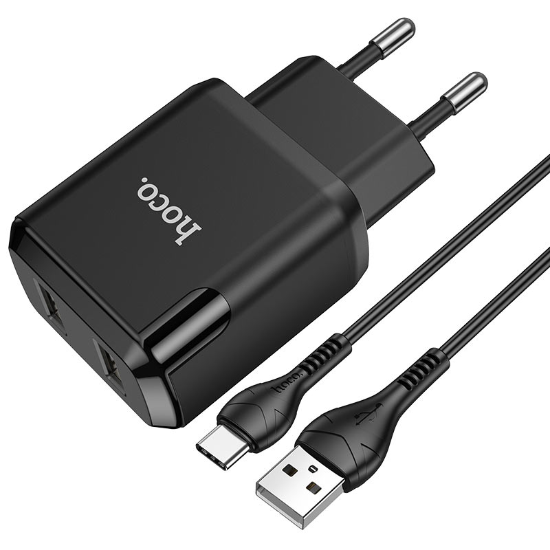 

Сетевое зарядное устройство Hoco N7 Speedy, 2USB, 2.1A, черный (6931474740601), кабель USB Type C, N7 Speedy