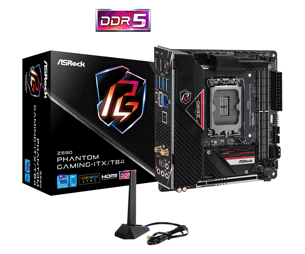 

Материнская плата ASRock Z690 Phantom Gaming-ITX/TB4, Socket1700, Intel Z690, 2xDDR5 DIMM, PCI-Ex16, 3SATA3, 7.1-ch, 1х2,5 Гбит/с, 1 USB 3.1, 4 USB 3.2, 2 USB Type-C, HDMI, DP, mini-ITX, Retail, Z690 Phantom Gaming-ITX/TB4