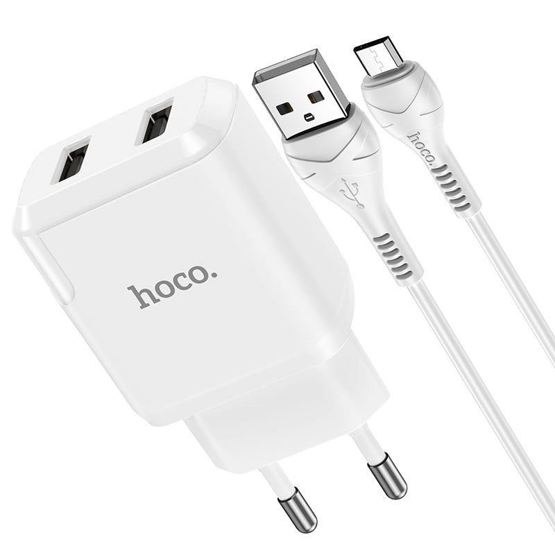 

Сетевое зарядное устройство Hoco N7 Speedy, 2USB, 2.1A, белый (6931474740595), кабель microUSB, N7 Speedy