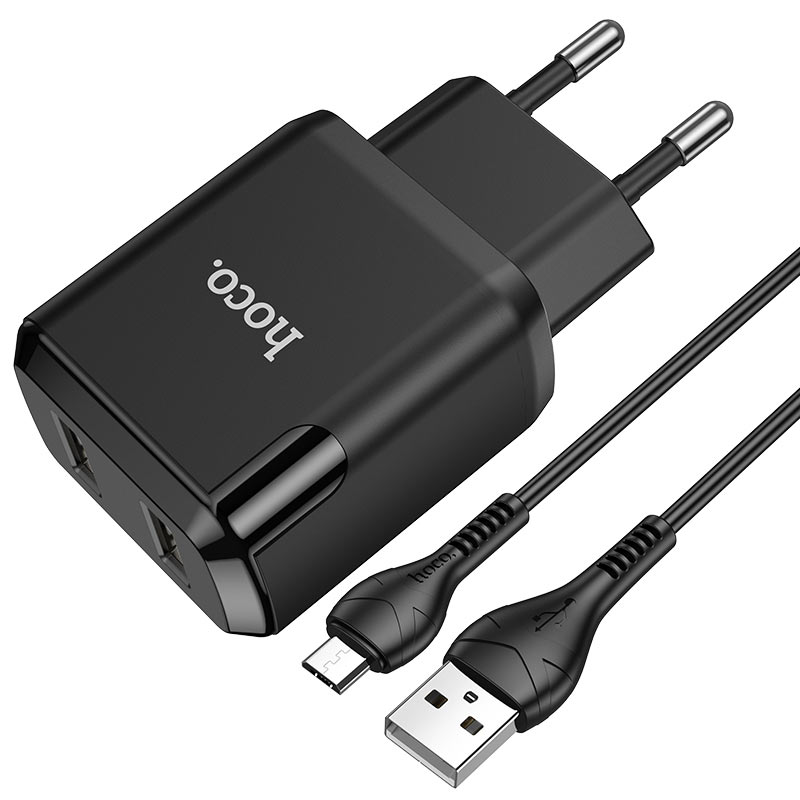 

Сетевое зарядное устройство Hoco N7 Speedy, 2USB, 2.1A, черный (6931474740588), кабель microUSB, N7 Speedy