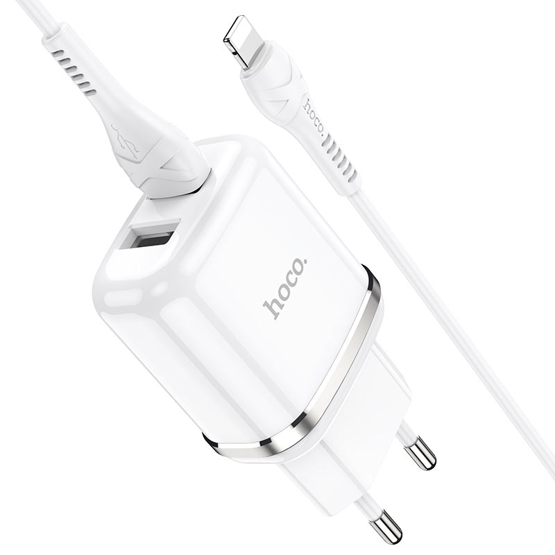 

Сетевое зарядное устройство Hoco N4 Aspiring, 2USB, 2.4A, белый (6931474731029), кабель Lightning, N4 Aspiring