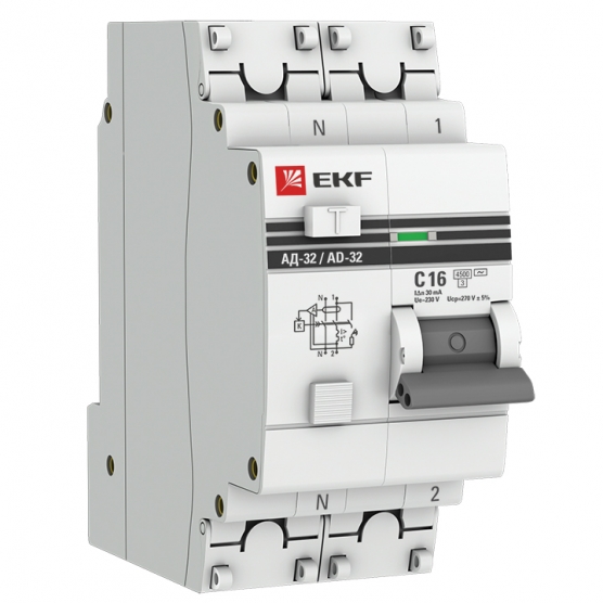 Дифференциальный автомат EKF АД-32, 2P, C, 16А, AC/30мА