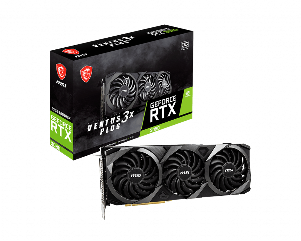 

Видеокарта MSI NVIDIA GeForce RTX 3080 VENTUS 3X PLUS OC, 12Gb DDR6X, 384bit, PCI-E, HDMI, 3DP, Retail (RTX 3080 VENTUS 3X PLUS 12G OC LHR), VENTUS 3X PLUS OC