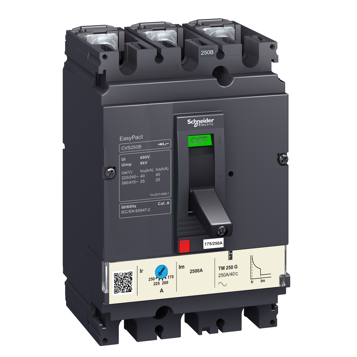 

Выключатель автоматический Schneider Electric TM250D EasyPact CVS трехполюсный (3P/3П) 250A 36кА (LV525333), TM250D