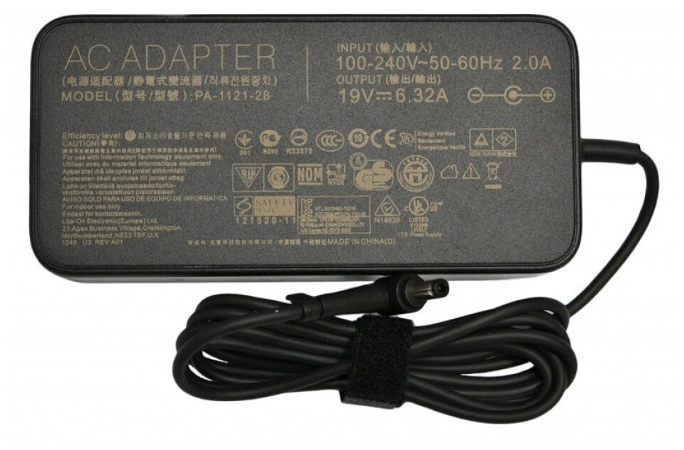 Адаптер питания ноутбука сетевой ASUS ADP-120RH/A15-120P1A, 120Вт, 19V, 6.32A, черный (PA-1121-28-SP)