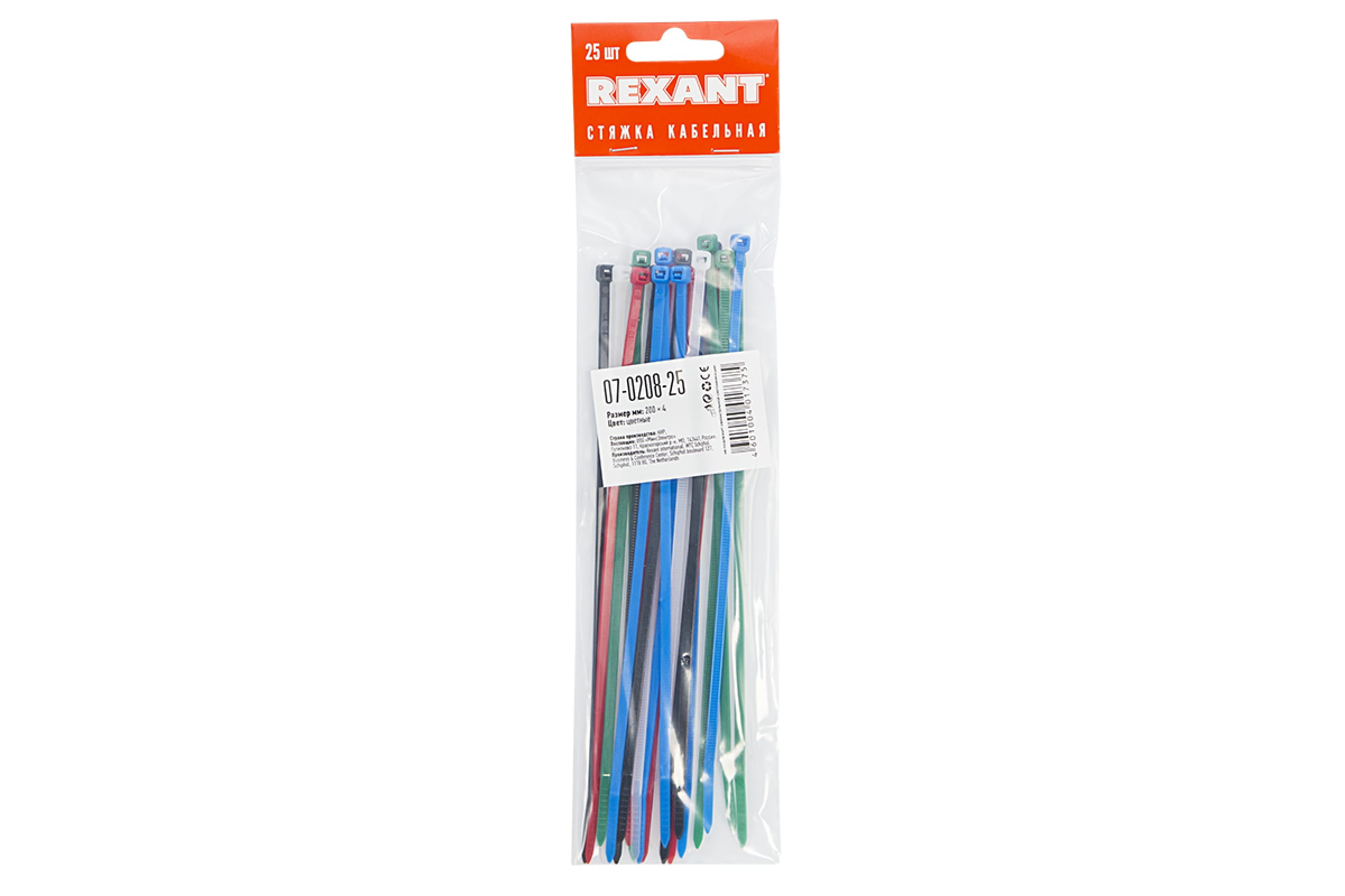 

Хомут-стяжка Rexant, 3.6мм x 20см, 25шт., несколько цветов (07-0208-25), 0