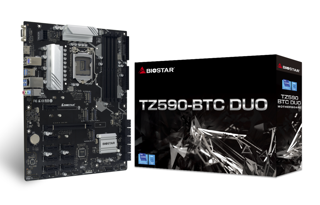 

Материнская плата Biostar TZ590-BTC DUO, Socket1200, Intel Z590, 4xDDR4, PCI-Ex16, 10SATA3, 7.1-ch, 1x1000 Мбит/с, 6 USB 3.1, VGA, HDMI, ATX, Retail, TZ590-BTC DUO