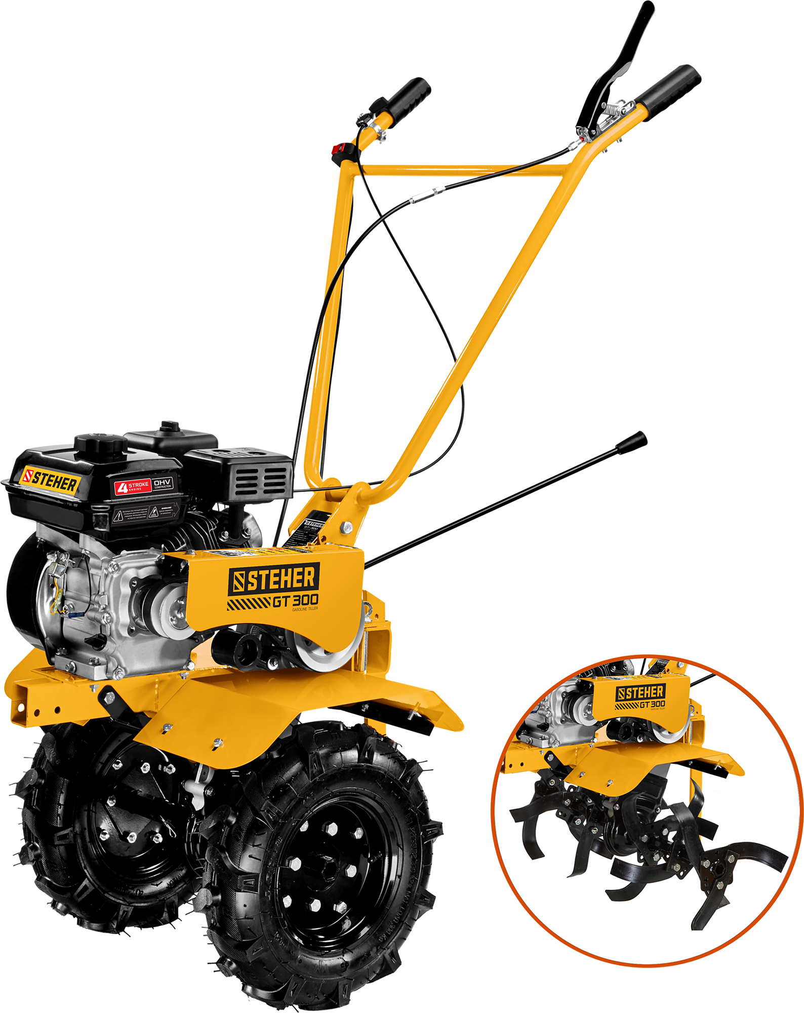 

Мотоблок STEHER GT-300, 5.15 кВт, 7 л.с., бензиновый, максимальная ширина обработки 85 см, глубина культивирования 35 см, GT-300