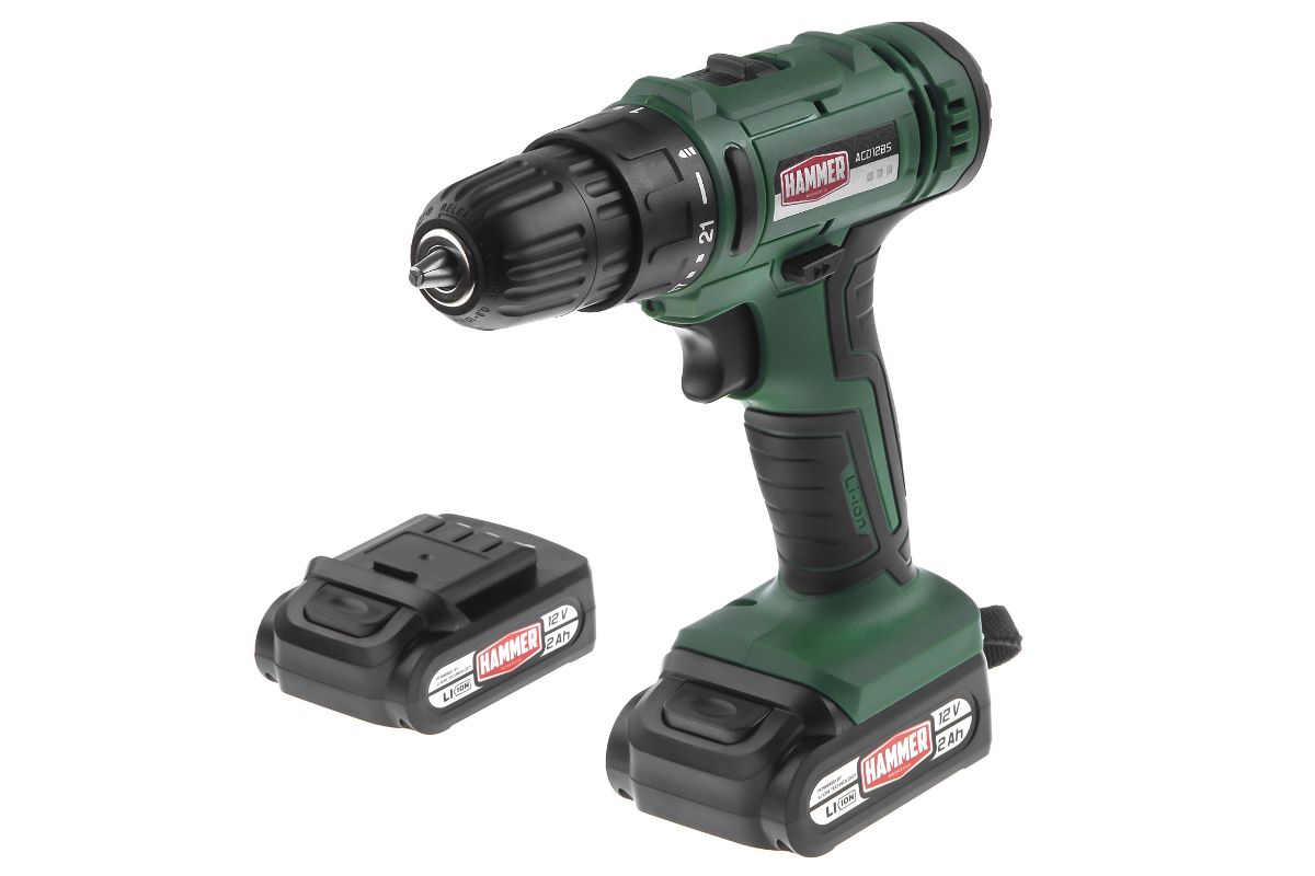 

Дрель-шуруповерт Hammer ACD12BS, аккумуляторный, 32 Н·м, 1350 об/мин, 12V, 2 А·ч, Li-Ion, два акб, быстрозажимной патрон, кейс, 2.05кг, ACD12BS