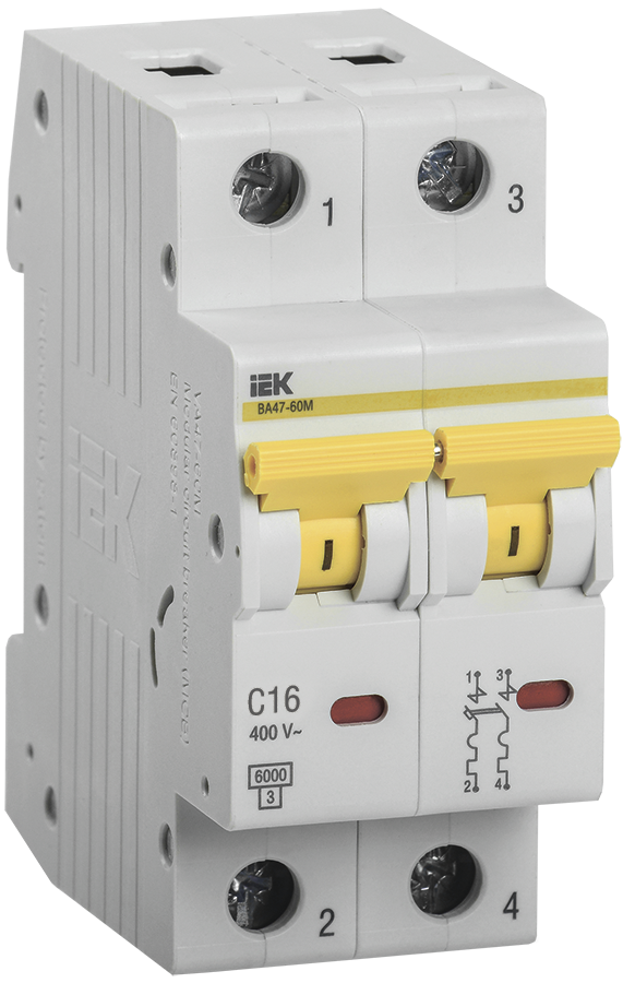 

Выключатель автоматический IEK ВА47-60M двухполюсный (2P/2П) 16А C 6кА (MVA31-2-016-C)