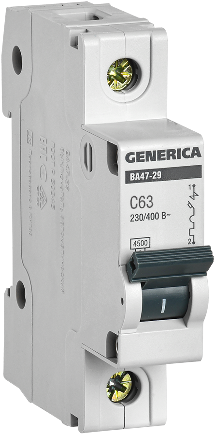

Выключатель автоматический IEK GENERICA однополюсный (1P/1П) 63А C 4.5кА (MVA25-1-063-C)
