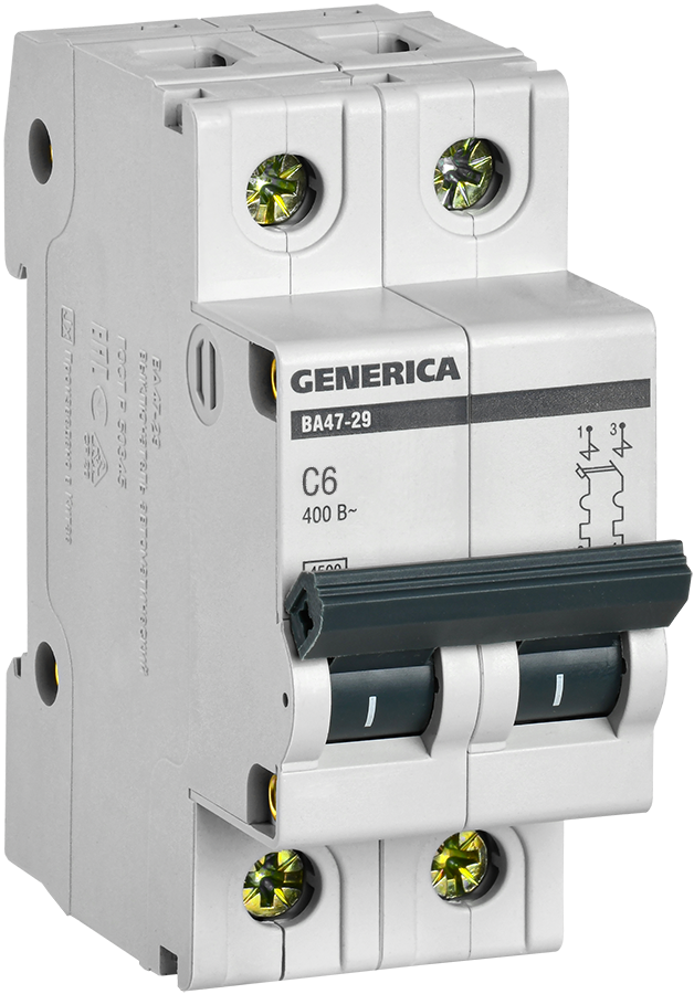 

Выключатель автоматический IEK GENERICA двухполюсный (2P/2П) 6A C 4.5кА (MVA25-2-006-C)