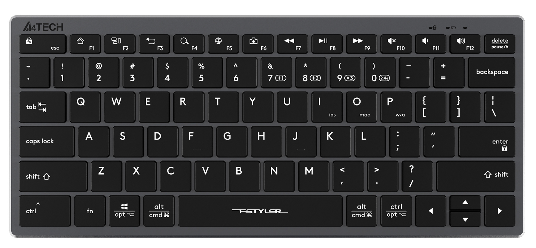 

Клавиатура беспроводная A4Tech Fstyler FBX51C, мембранная, Bluetooth / USB, серый, Fstyler FBX51C