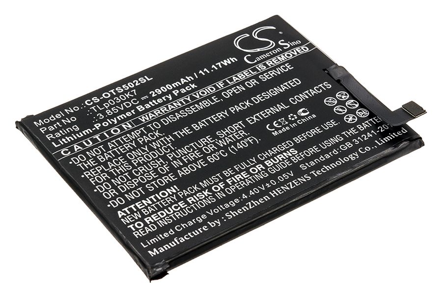 

Аккумулятор CameronSino CS-OTS502SL/ для Alcatel 1S/OT-5024D, Li-Pol, 2900mAh, 3,85V, (P104.01621), CS-OTS502SL