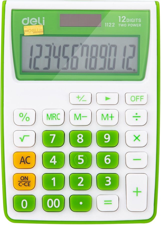 Калькулятор настольный DELI E1122/GRN, 12-разрядный, однострочный экран, зеленый (1189196)