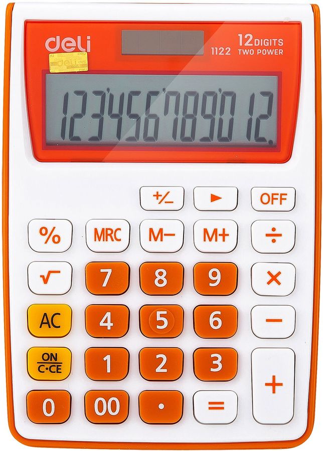 Калькулятор настольный DELI E1122/OR , 12-разрядный, однострочный экран, оранжевый (1189222)