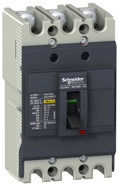 

Выключатель автоматический Schneider Electric ВА-100А трехполюсный (3P/3П) 100A A 18кА (EZC100N3100), ВА-100А
